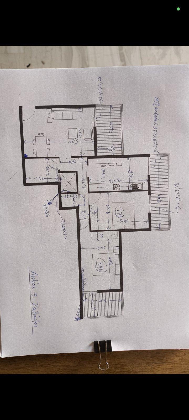 Original photographed floor plan with handwritten dimensions